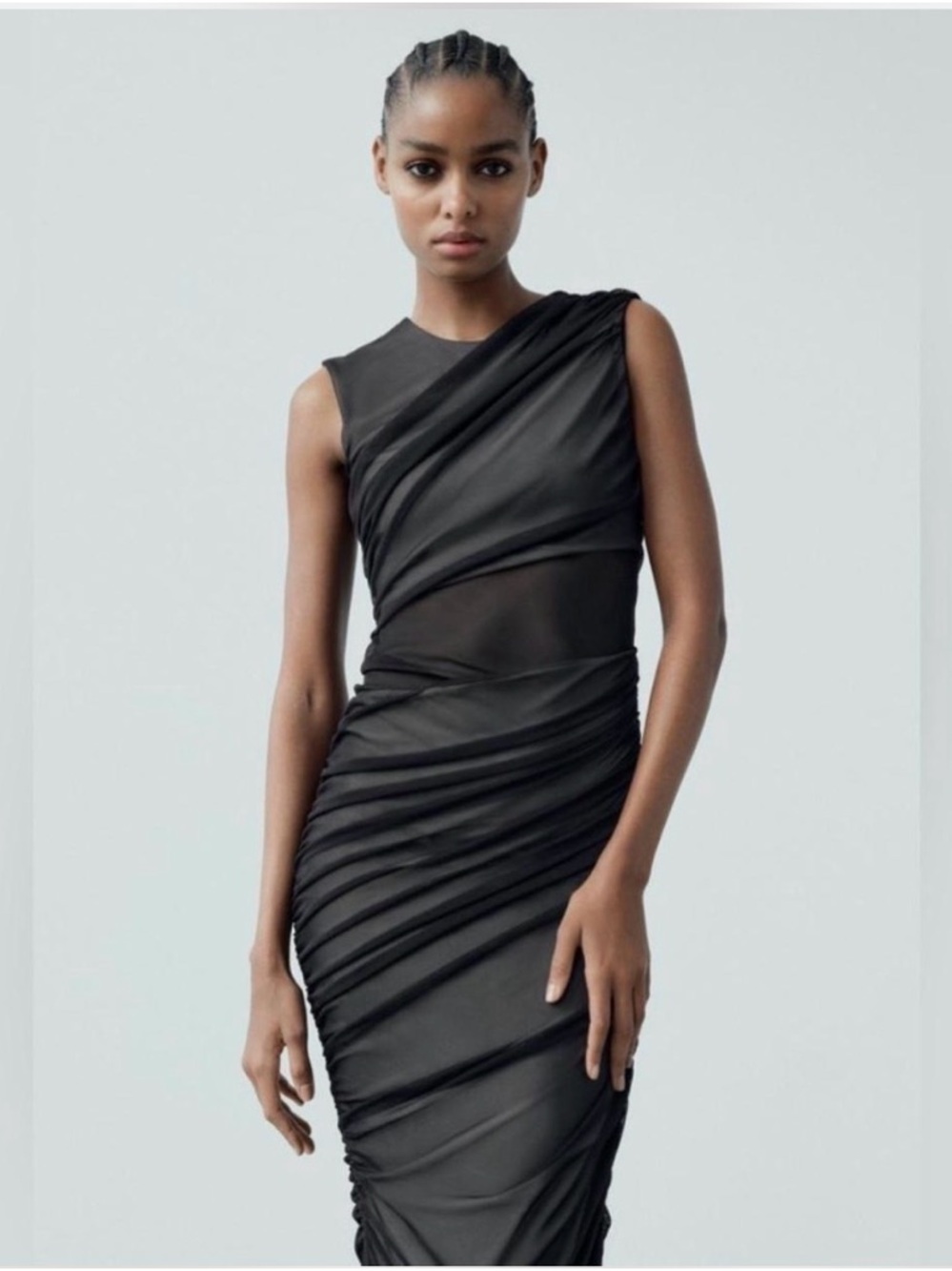 Zara Black Ruched Tulle Dress Brand New